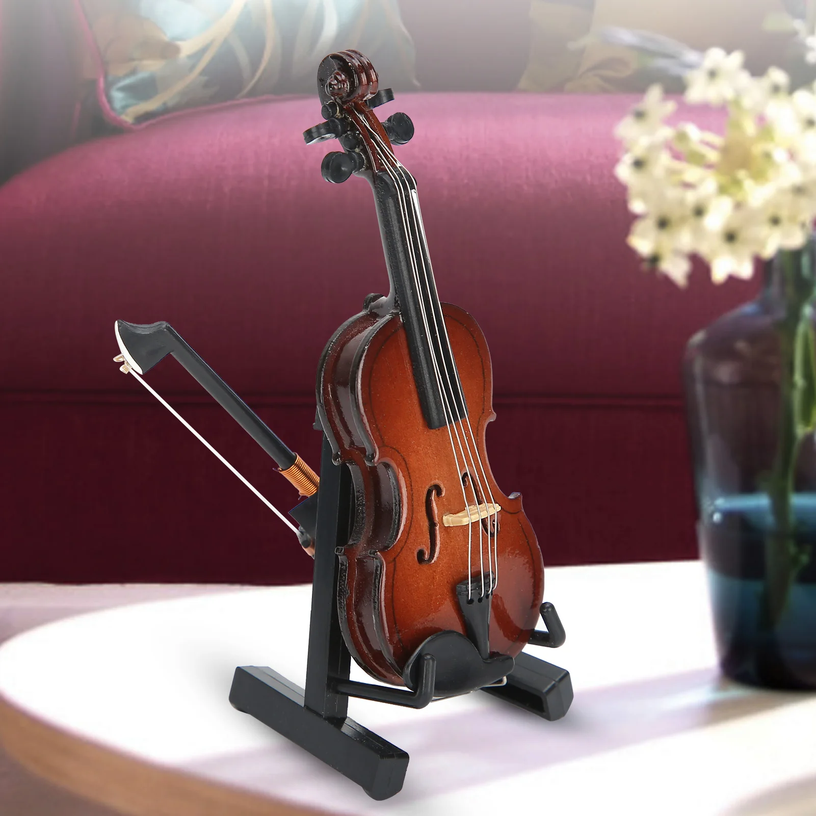 Hand-Made Violin Model Miniature with Stand Case Craft Decorations miniature figurines miniature ornament