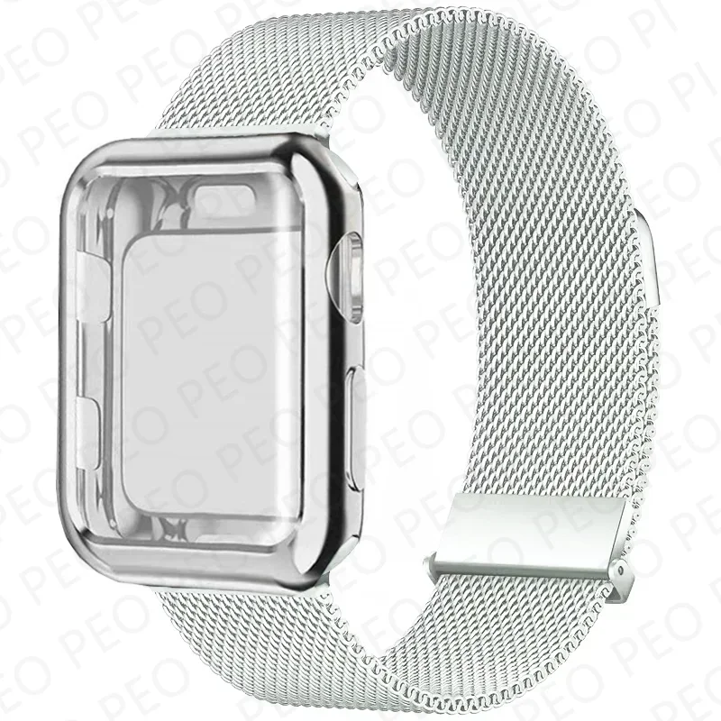 Sleek Metal Magnetic Loop Watch Band with Protective Case