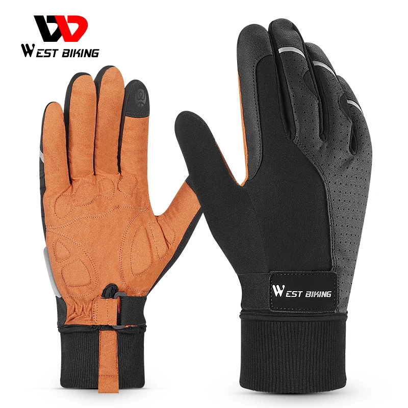 

WEST BIKING Winter Long Finger Cycling Gloves Windproof Warm Touch Screen Motorcycle Gloves Outdoor Running Climbing Mittens