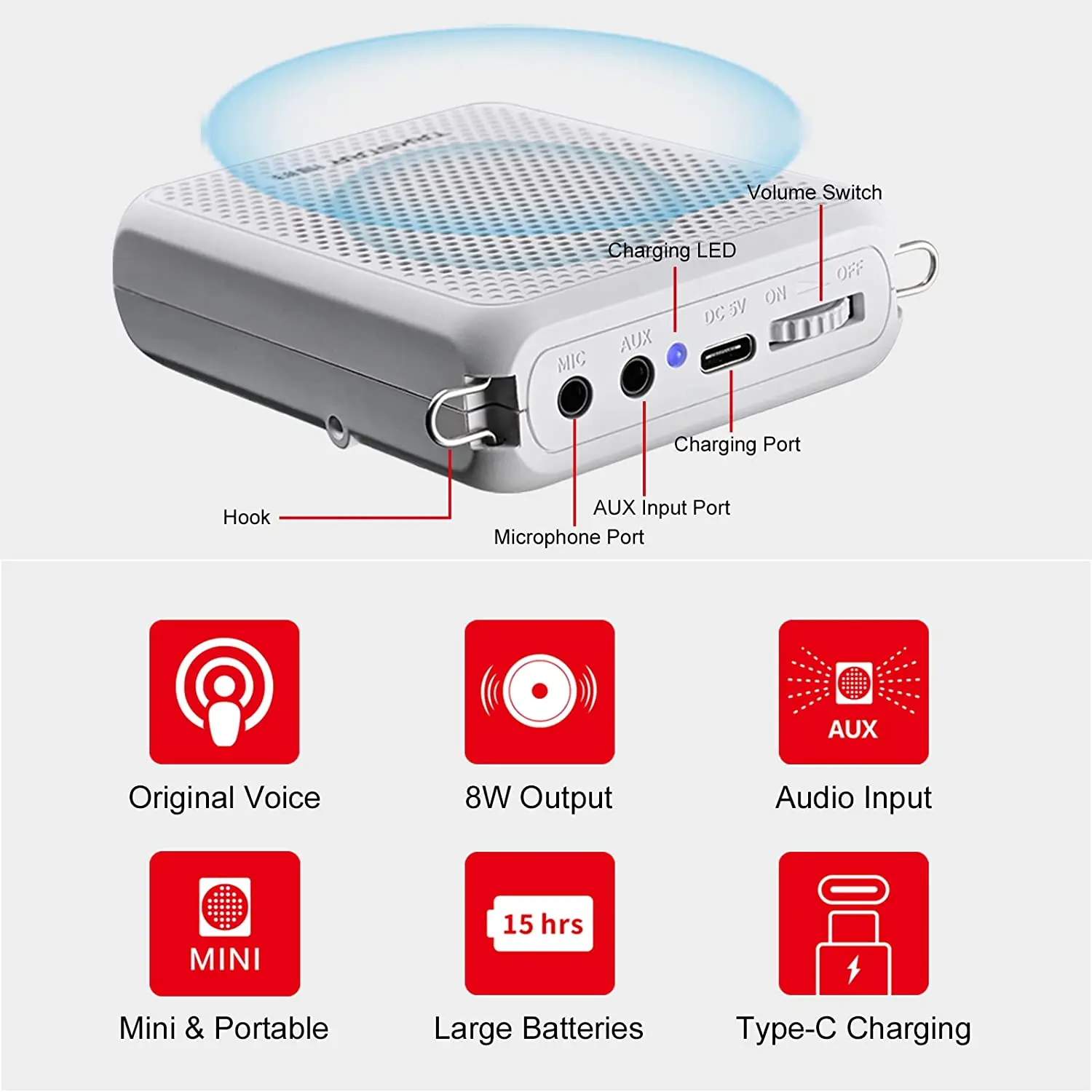 TAKSTAR E126A Portable Voice Amplifier with Wired Microphone Headset & Waistband Mini Personal Speaker Mic Rechargeable Teachers