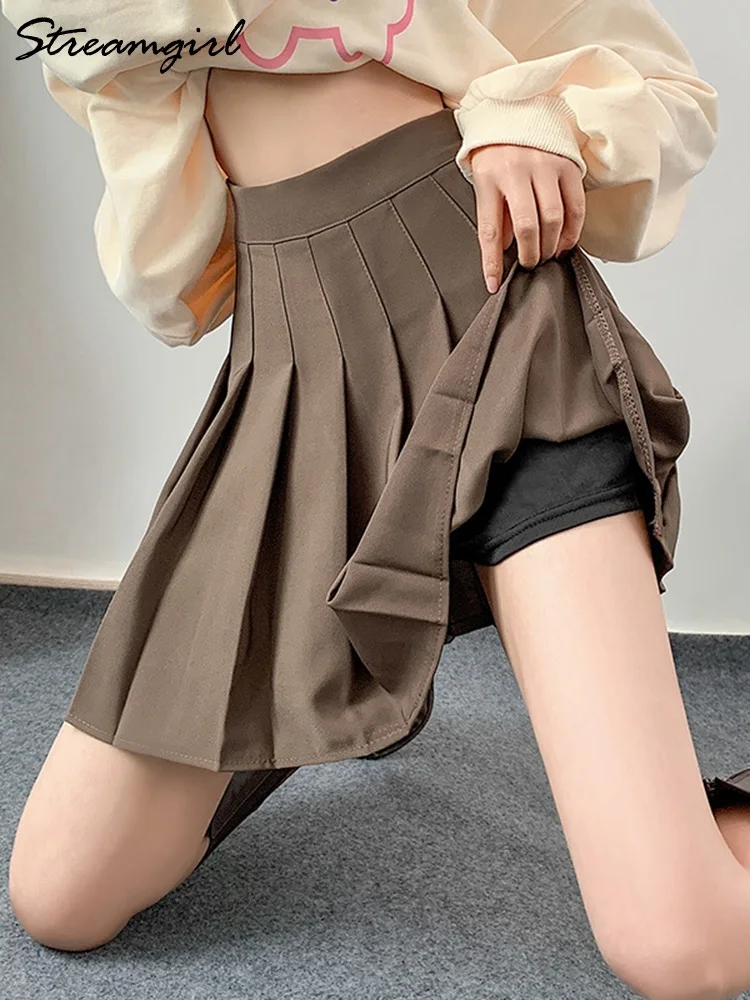 Summer Pleated Skirts For Women Short White High Waist Mini Skirts With Shorts Inside A Line