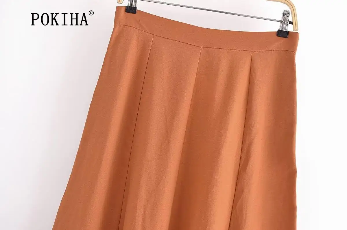 Pokiha Fashion Women Vintage Linen Front Buttons Cropped Waistcoat And Elegant Mid Waisted Midi Dress Female Chic Two_voghion.com