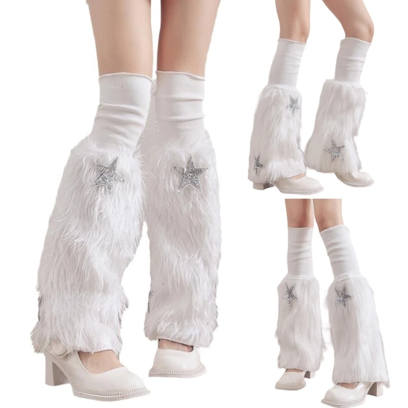

Star Faux Furs Leg Warmer,Warm Soft Cozy Fuzzy Leg Warmer Boot Cuffs Cover Women Party Costumes Boot Sleeves Boot Covers