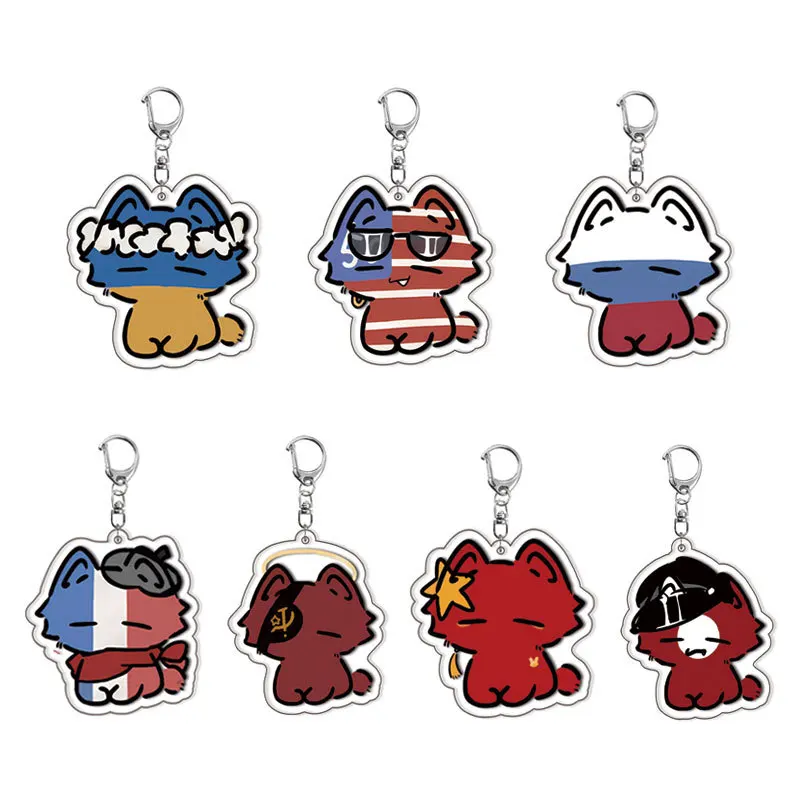 CountryHumans Porcelain Acrylic Pendant Keychains Featuring American and French Designs