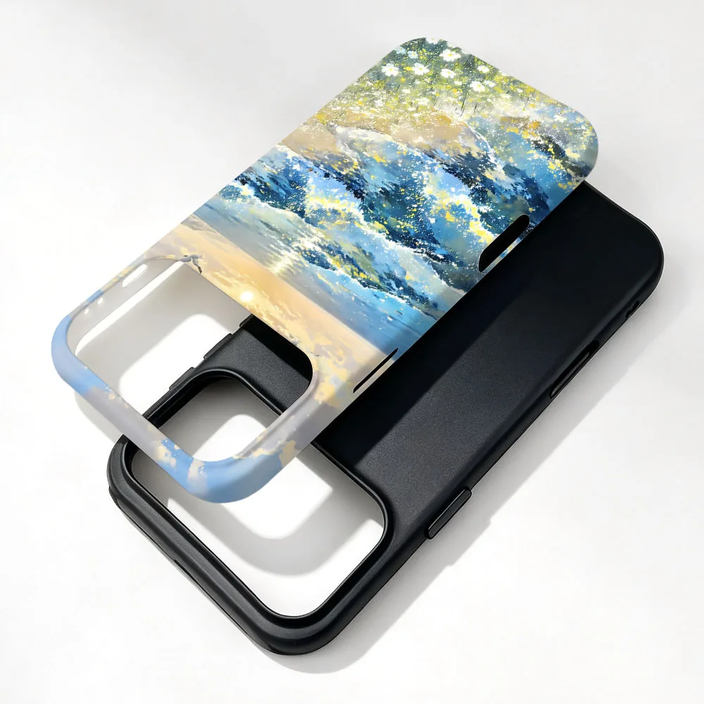 Magnetic Phone Case with Beautiful Scenery Print and 2-in-1 Film Cover
