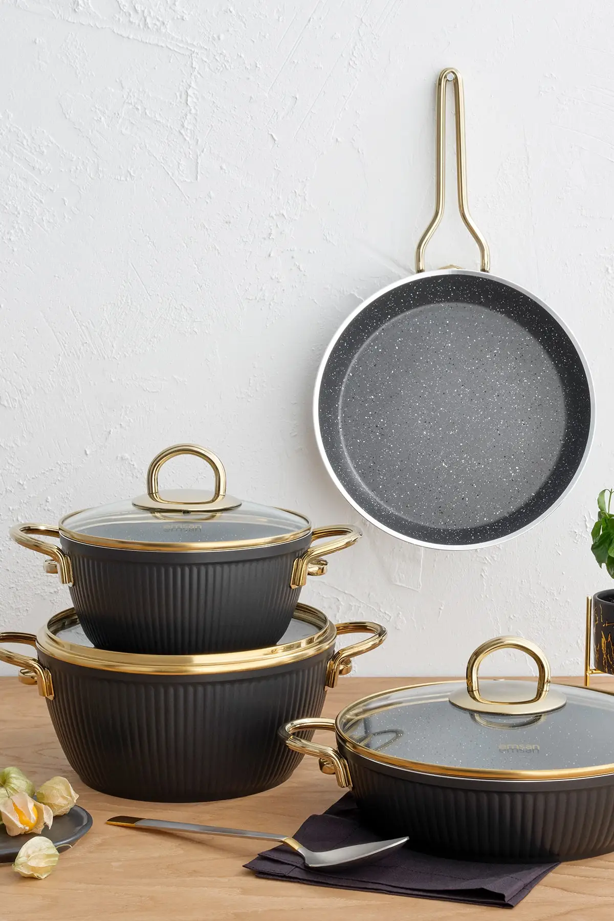 Granite Line 7 Piece Cookware Set Black Gold AliExpress