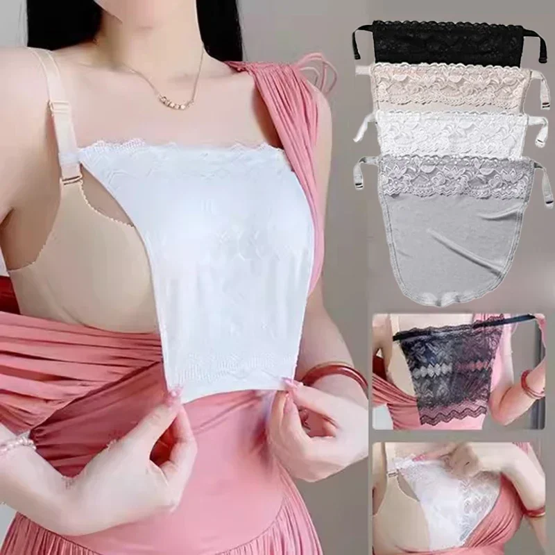 Women Lingerie Bra Women Tank Tops Women Tube Tops Lace Camisole Tops Women'S Lace Cleavage Cover Up Mock Camisole Bra Underwears Strapless Insert Wrapped Chest Invisible Clip-On Adjustable Tube Top