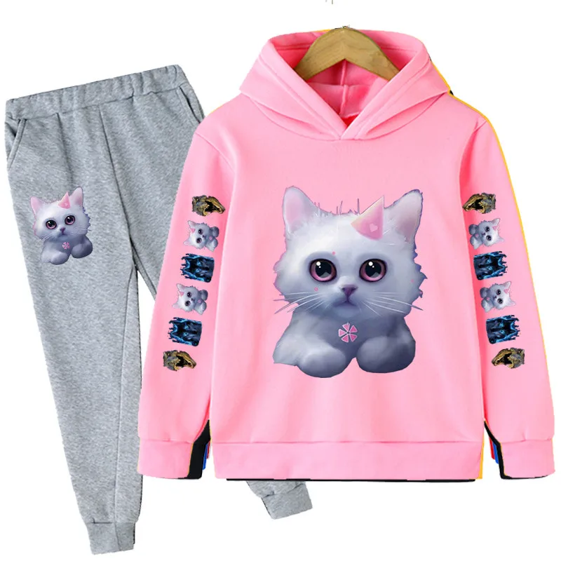 Boys And Girl Animal Patterning Hoodies Sets Autumn Winter Teen Kids Cat Hoodie Infantil Casual Boy Costumes Sweatshirt Suit New baby boy clothing sets cheap	