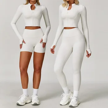 Women Tracksuit 3PCS Yoga Suit Sports Set Women Quick-Drying Gym Set Running Workout Long Sleeve Sports Shirt Yoga Clothing 1