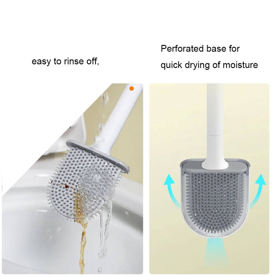 Leak-Proof Base Toilet Brush Silicone Brush Head Convenient Sanitary Head Storage Cover Toilet Cleaning Wall-Mounted