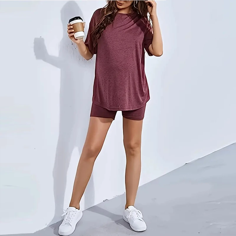 출산 캐주얼 솔리드 반팔 티셔츠 & 반바지 세트 편안한 신축성 있는 허리 임신복 부드러운 라운지웨어 임산부