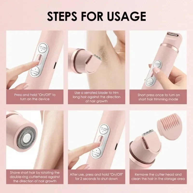 Dual-Head Electric Shaver Painless Women's Epilator Bikini Hair Removal Device Automatic Hair Trimmer Underarm Facial Lips Leg 2