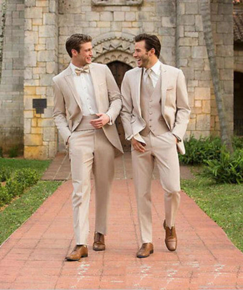 

Blazer Sets Beige Groom Tuxedos Groomsman Italian Style Wedding Prom Party Suits For Men Bridegroom 2PCS/3PCS