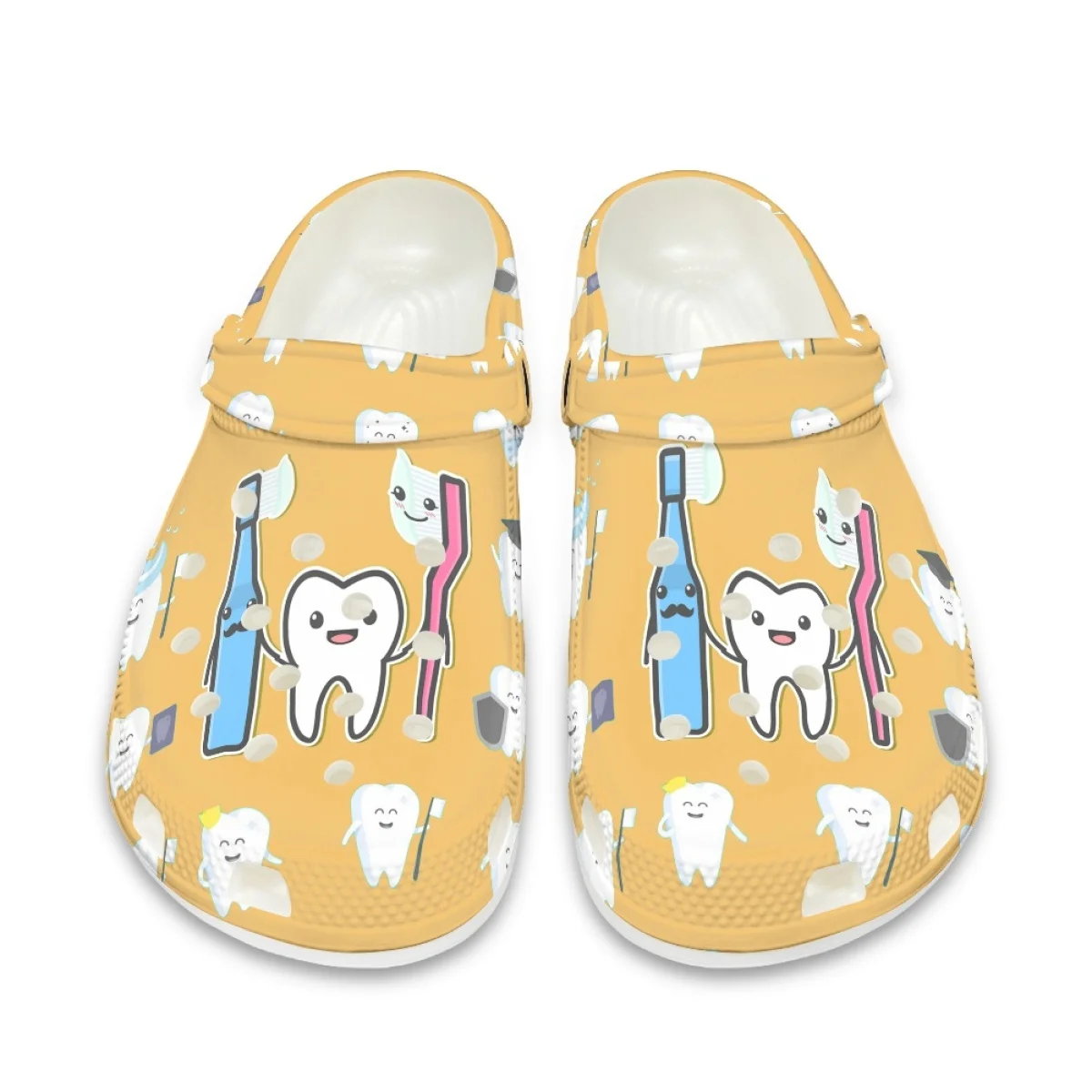 Cartoon Teeth Print Fashion Sandals Female Dental Nursing Shoes Flat Cozy Non-slip Heel Strap Slippers Garden Shoes Summer New