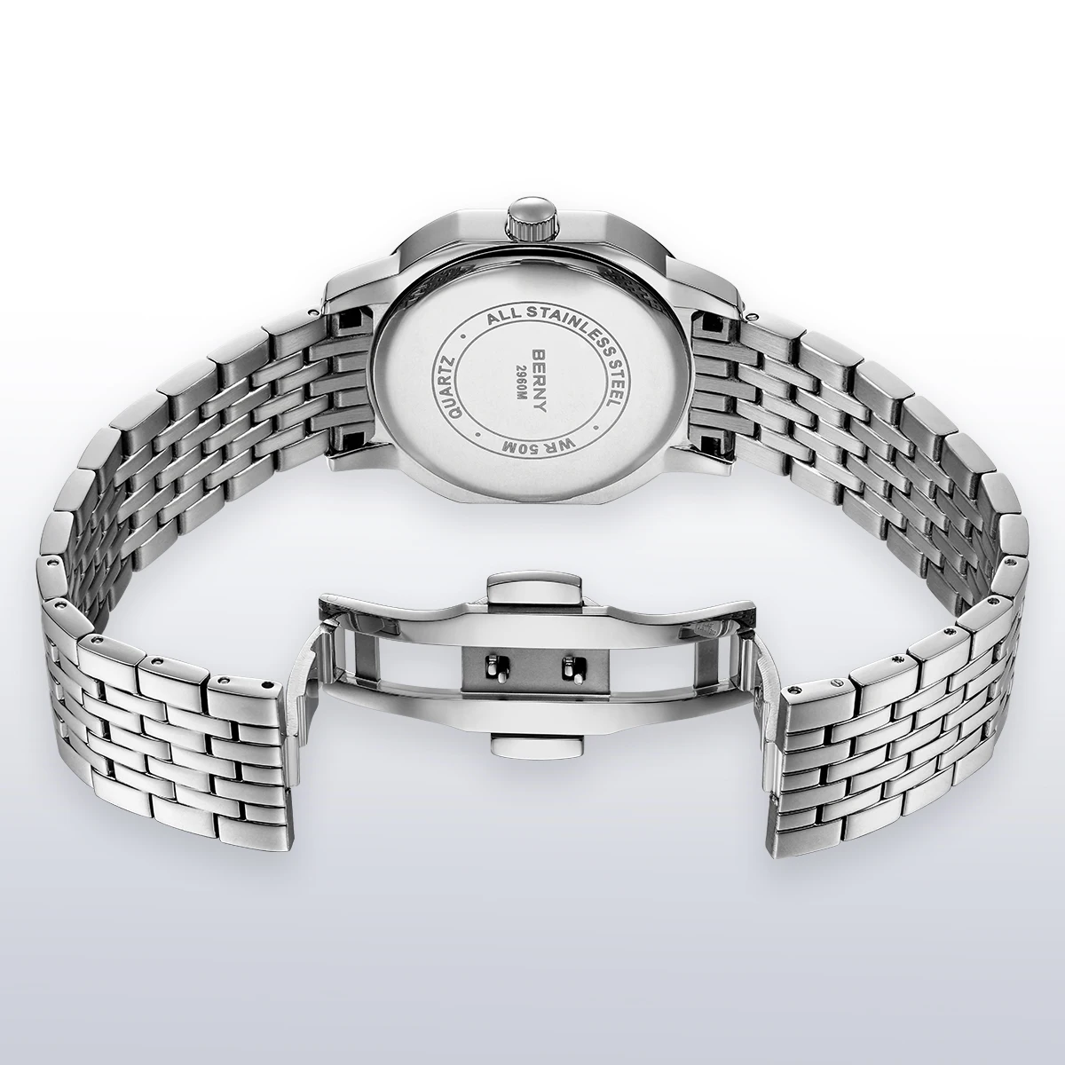BERNY Uhren für Herren, modisch, lässig, mit Datumsanzeige, leuchtend, Quarz, Herrenuhr, elegantes rechteckiges Zifferblatt, Kalender, Business-Armbanduhr – Detail 5