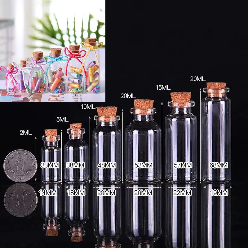 50X 2ML 5ML 10ML 15ML 20ML Small Cute Mini Plastic Bottles Vials Jars Containers Small Wishing Bottle PET With Cork Stopper Jars 5