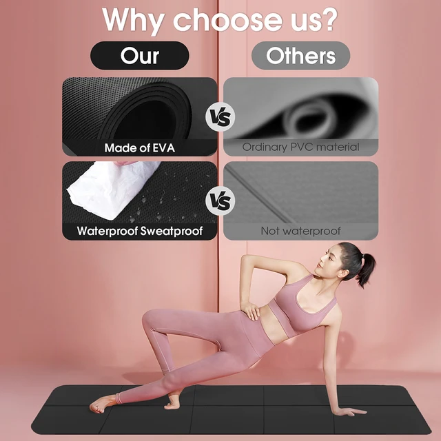 Black Foldable Yoga Mat Eco Friendly EVA Folding Travel Fitness Exercise Mat 3/4/6mm Thicknesses for Yoga Pilates Workouts 4