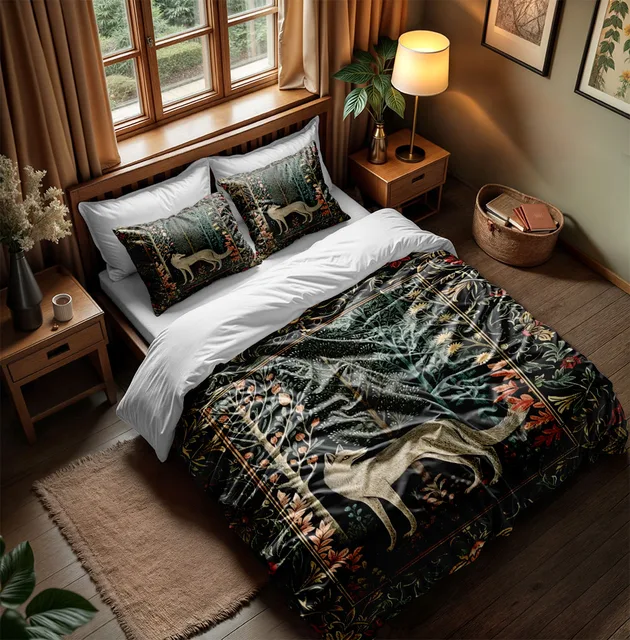 Floral Swedish Dala Horse Print Bedding Set – 3 Piece Quilt Set 102x90, Soft & Lightweight
