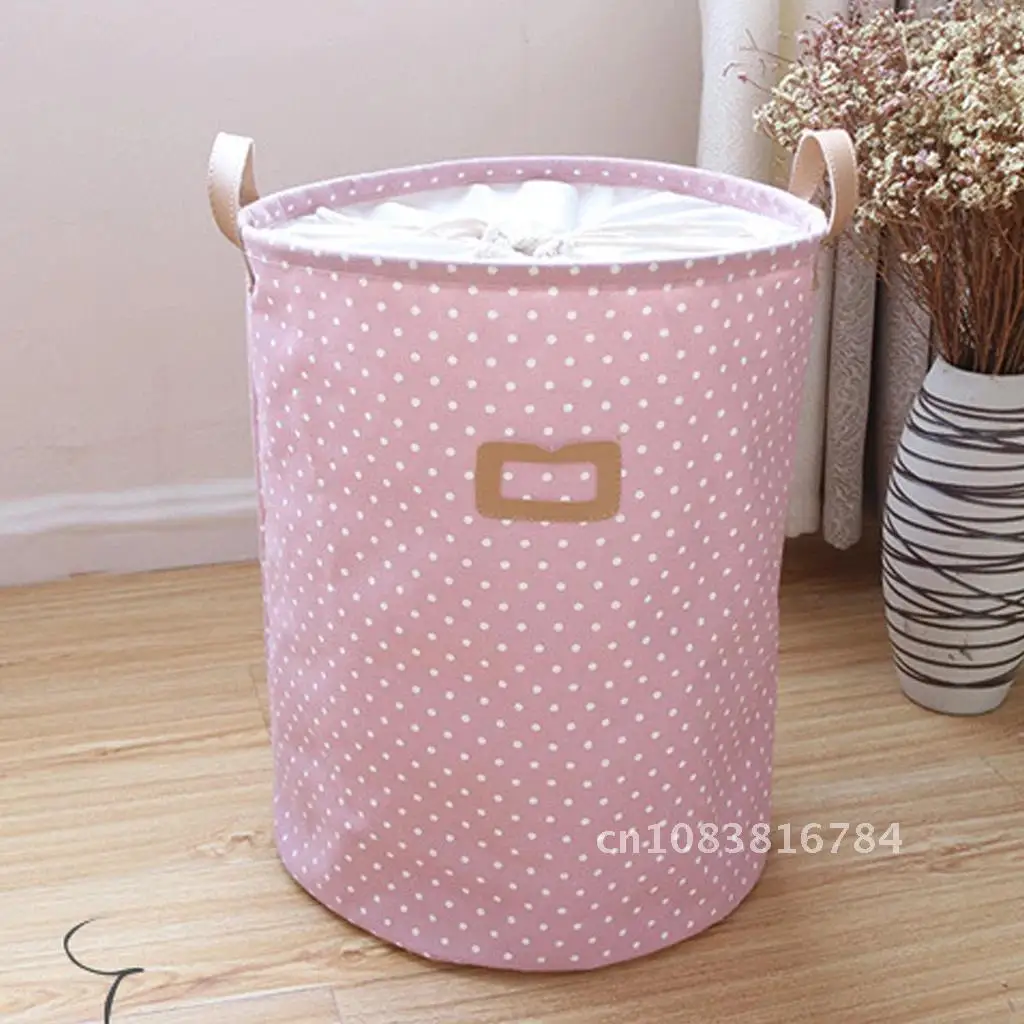 

Spacious Foldable Laundry Basket Polka Dots Toy Storage Bag Laundry Bag With Drawstring Closure Dirty Clothes Bucket