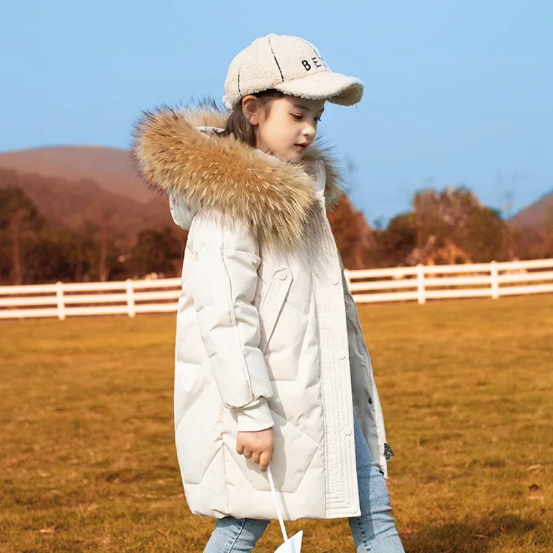

Children Down Jacket Mid-Length 2024 New Girls Winter Clothing Fashion Kids White Duck Down Coat Casual, #7070