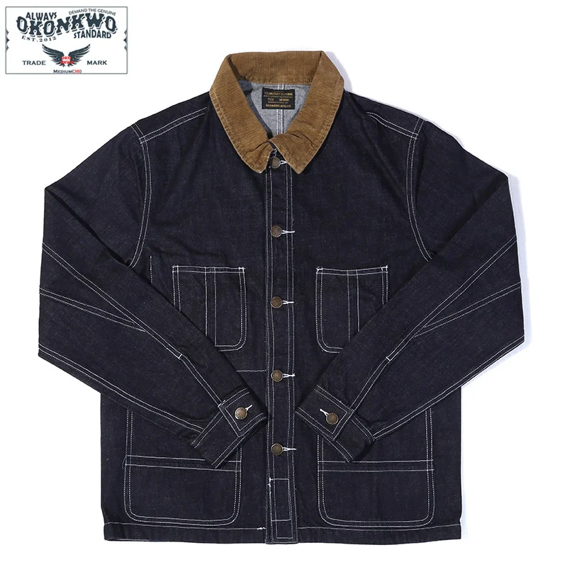 

Autumn Winter New OKONKWO Men's Denim Jacket Outdoors Climbing Cycling Training Hunting Hiking Corduroy Collar Multi-bag Coat