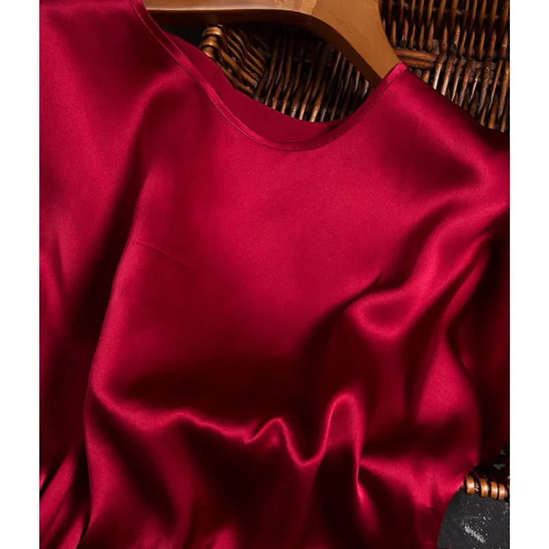 

Burgundy reforged round neck mulberry silk blouse