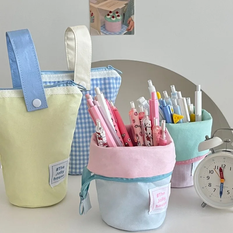High capacity polyester pencil case fabric office supplies desktop organizer multifunctional large capacity storage bag durable stationery organizer stationery storage box
