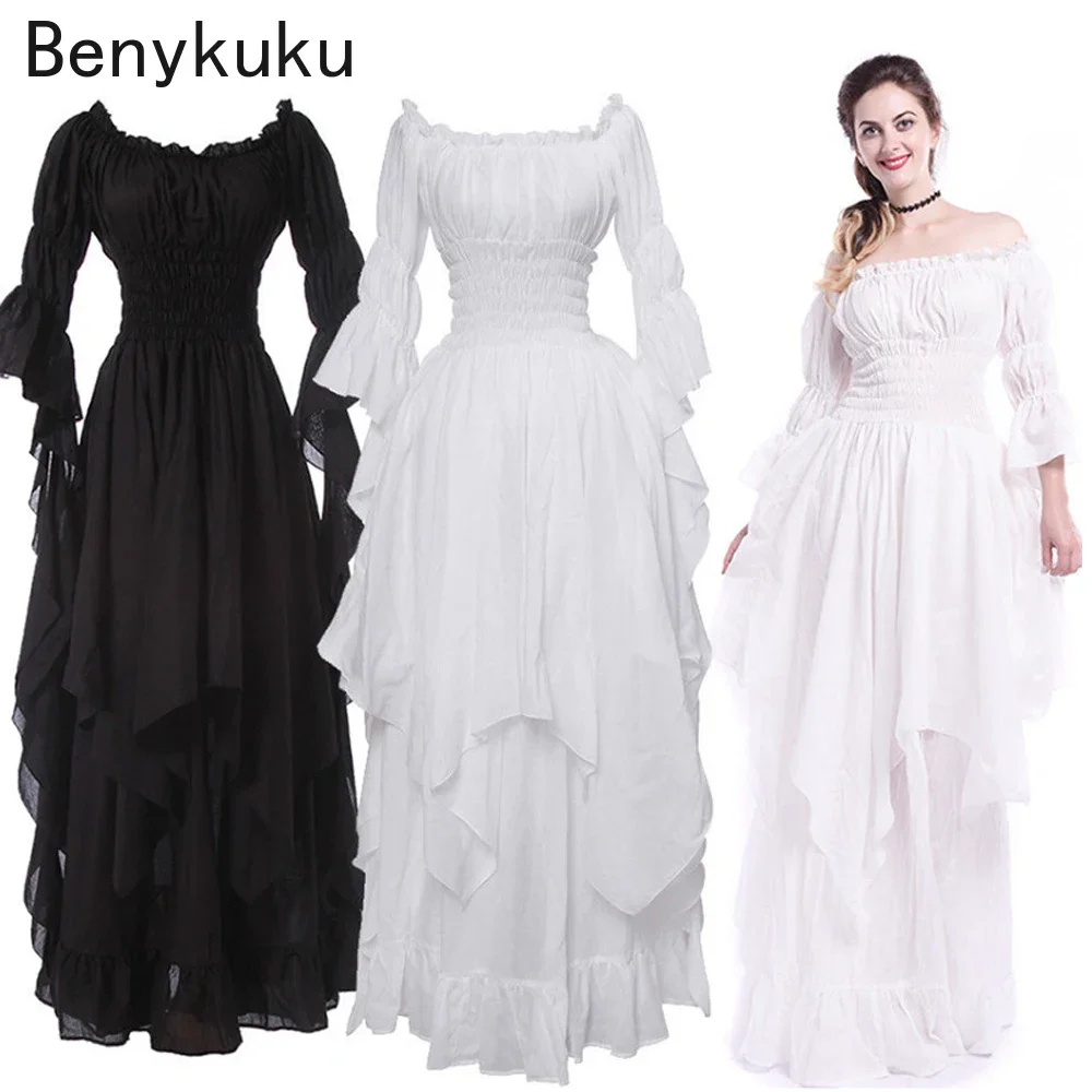 

Платье женское длинное в викторианском стиле, белый костюм принцессы в винтажном готическом стиле, Средневековый Ренессанс, для косплея и Хэллоуина