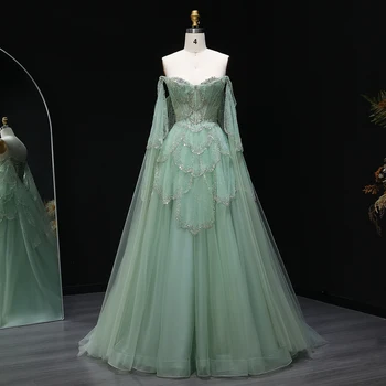 Sharon Said Elegant Off Shoulder Sage Green Evening Dress with Cape Sleeves Sweetheart Luxury for Weddig Party SS215 Customized 1