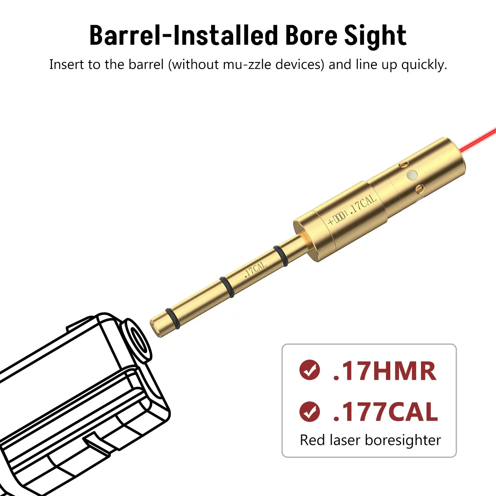 Laser bore sight Red Laser Bore Sight 4 Sets of Batteries Spare O-Rings For 17HMR .177 Cal End Barrel Boresighter Pistol Rifle Shotg