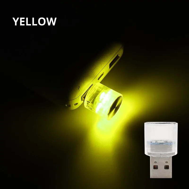 2-Pack White USB LED Car Interior Lights - Mini Ambient Atmosphere Lights For Trunk, Cabin & USB Ports