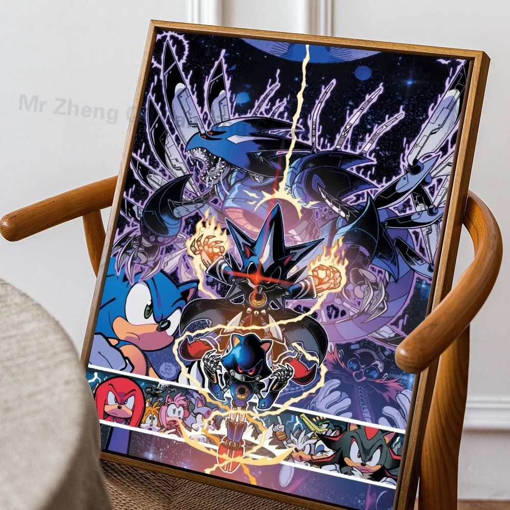 thumbnail image 1 of Pegatinas de papel autoadhesivas de dibujos animados de Sonics, videojuegos de anime clásicos, impermeables, para decoración de pared de cafeterías, bares y habitaciones, 1 of 5
