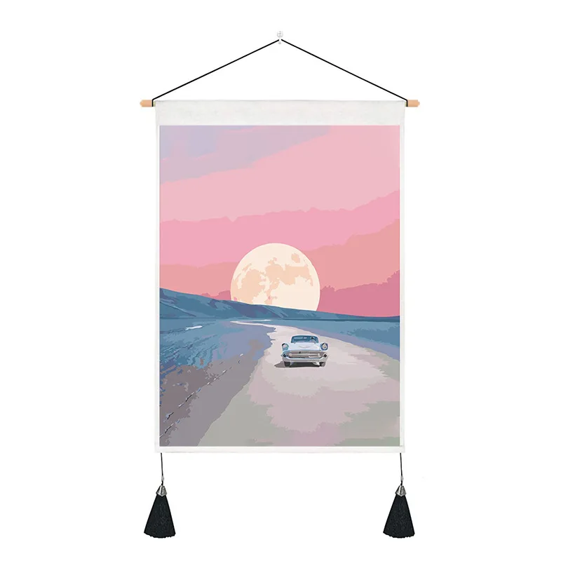 

Pink Background Tapestry Sunrise Astronaut Hanging Cloth Polyester Material Live Background Cloth Living Room Hanging Painting