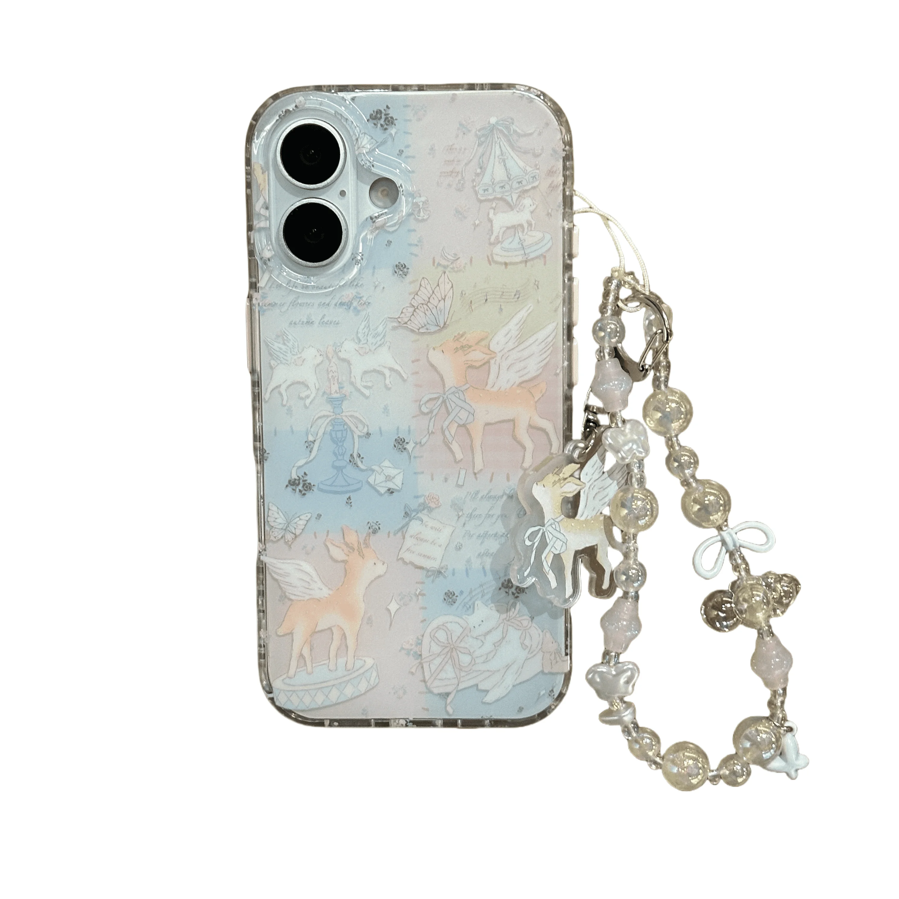 Korean INS Colorful Angel Deer Beaded Wrist Chain Phone Case