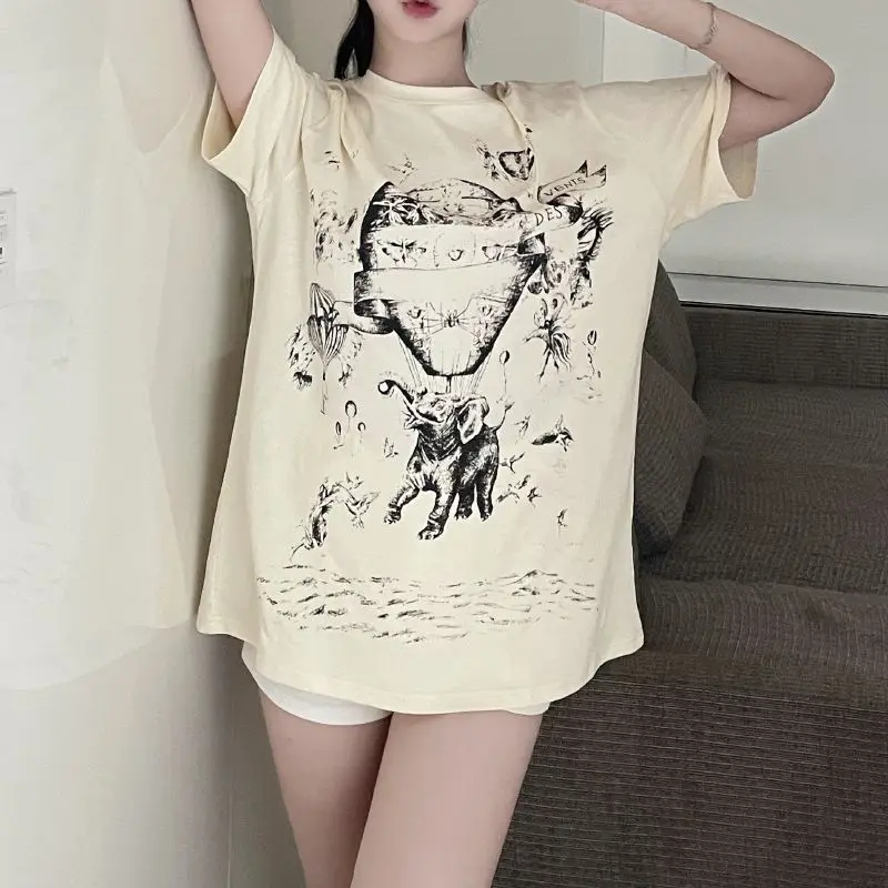 

Oversized T-Shirt Women'S Summer Vintage Print Harajuku Street Loose Comfortable Short-Sleeved Round Neck Casual Tees