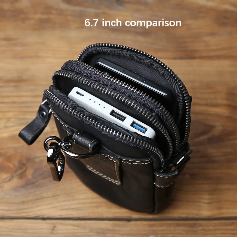 NZPJ Genuine Leather Men's Waist Bag Top Layer Cowhide Casual Crossbody Phone Bag Single Shoulder Bag Messenger Bag