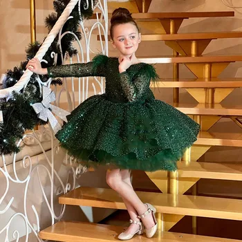 Light luxury Gao Ding Christmas Sequencies Long Sleeve Elegant Ballet Performance Clothing 2-10Y Girl Birthday Party Dress 1