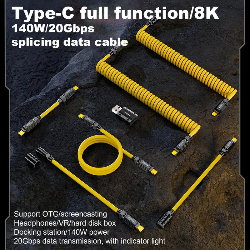 Cable de silicona de 140W, cargador rápido 5A, USB PD 3,1, carga rápida, compatible con audio y vídeo 8K, tipo C a tipo C, Cable de datos Usb