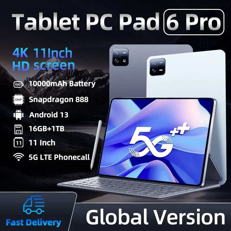 Versión Global 2024 Original, tabletas HD 4K Pad 6 Pro, Snapdragon 888, Mi PC, 11 pulgadas, Android 13, 16GB + 1TB, 5G, Tarjeta SIM Dual, WIFI Tab