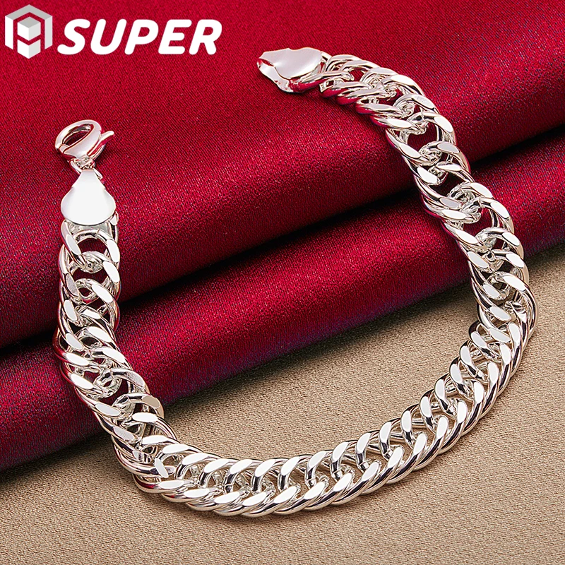 

925 Sterling Silver 10mm Side Chain Bracelet For Man Women Wedding Engagement Party Jewelry