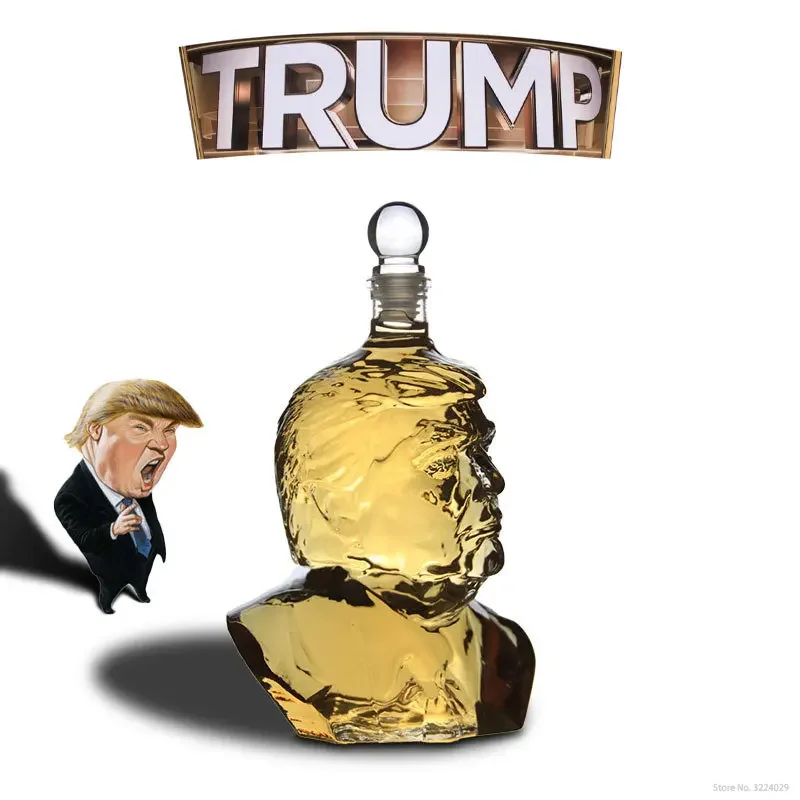 Novelty Trump head shaped design barware lead-free whiskey decanter for Liquor Scotch Bourbon