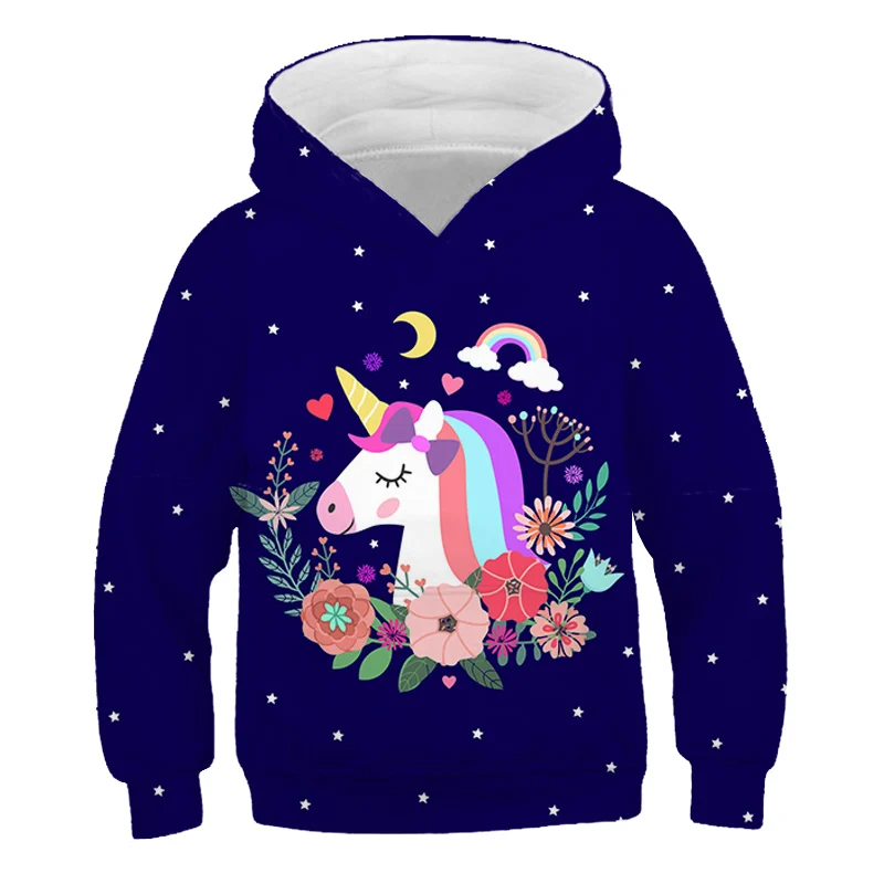 

Fashion Unicorn Hoodies Children Long Sleeves Cute Sweatshirts Spring Autumn Cartoon Casual Round-Collar Hooded Tops 1-14 Years