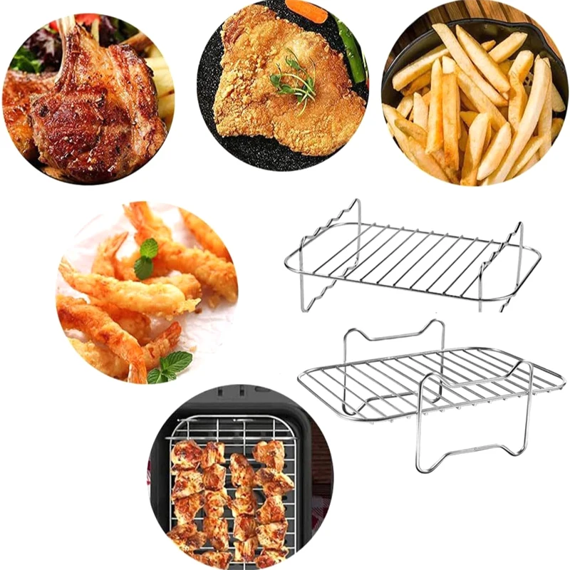 Air Fryer Rack Double Basket Air Fryers Stainless Steel Grill Holder Fryer Accessories Cooking Rack Toast For Oven