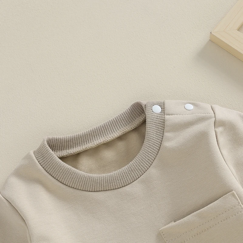 Pudcoco Toddler Kids Baby Boy Girl Fall Sweatshirt Solid Color Long Sleeve Round Neck Button Pullover Loose Tops 0-4T