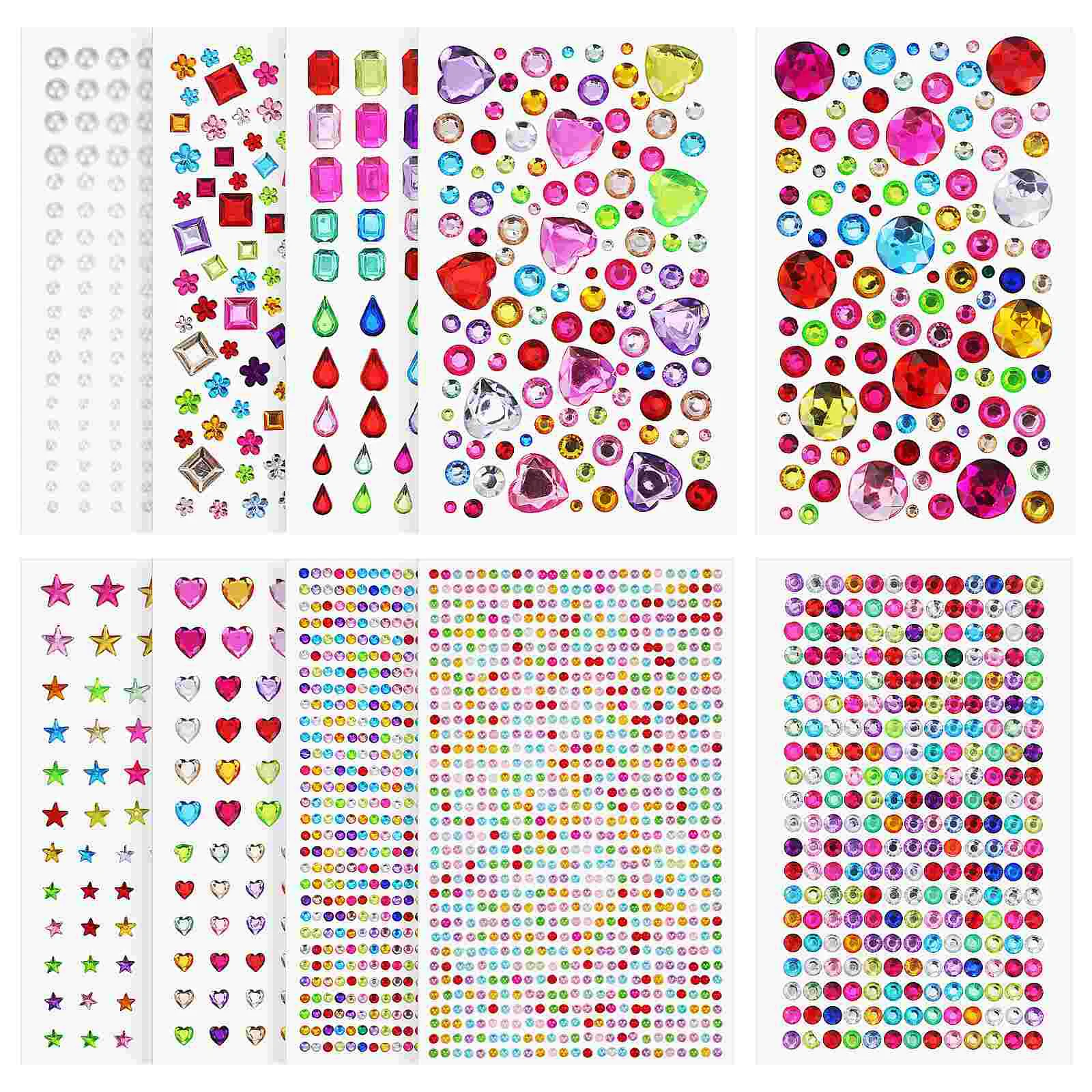 

10 Sheets Rhinestone Stickers Self Adhesive Gems For Crafts Sparkle Jewel Kids Jewelry Glitter