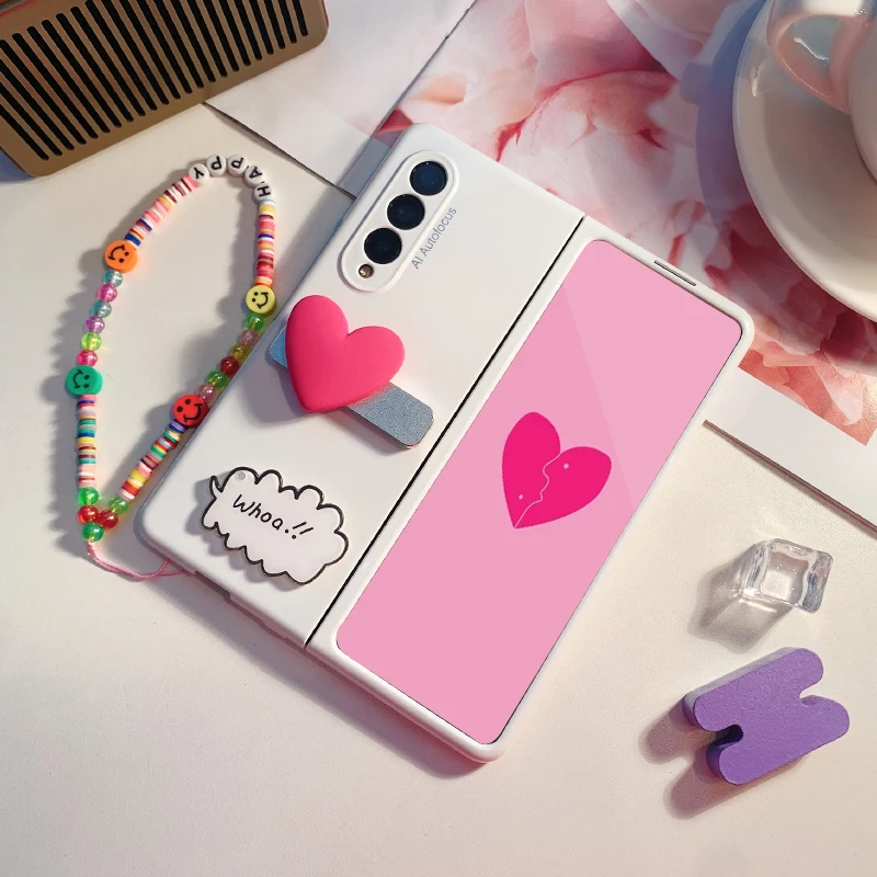 Custodia Per Telefono Con Supporto A Cuore Per Bracciale Per Samsung Galaxy Z Fold 3 Hand Chain Piano Baking Paint Z Fold 2 Cover