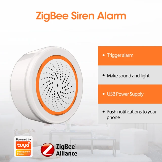 Tuya Zigbee USB Sound Light Sensor Smart Alarm Siren Offers 90dB Security Protection and Remote Control System 4