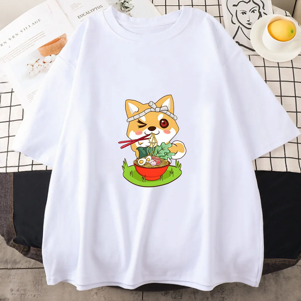 

Shiba Inu Enjoying Ramen T-shirt Woman Hip Hop 100% Cotton Tee-shirt Short Sleeve Casual O-neck T Shirt Unisex Streetwear Y2k