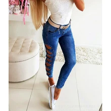 

Women Jeans Spring and Autumn Fashion Hollow Out Jeans Women's Casual Denim Pencil Pants Streetwear Vintage Jeans Trousers Pants