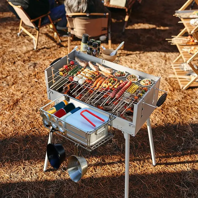 Barbecue Grill Folding Basket Stainless Steel Tables With Side Rods Outdoor Storage Rack Portable Organizer For BBQ Camping